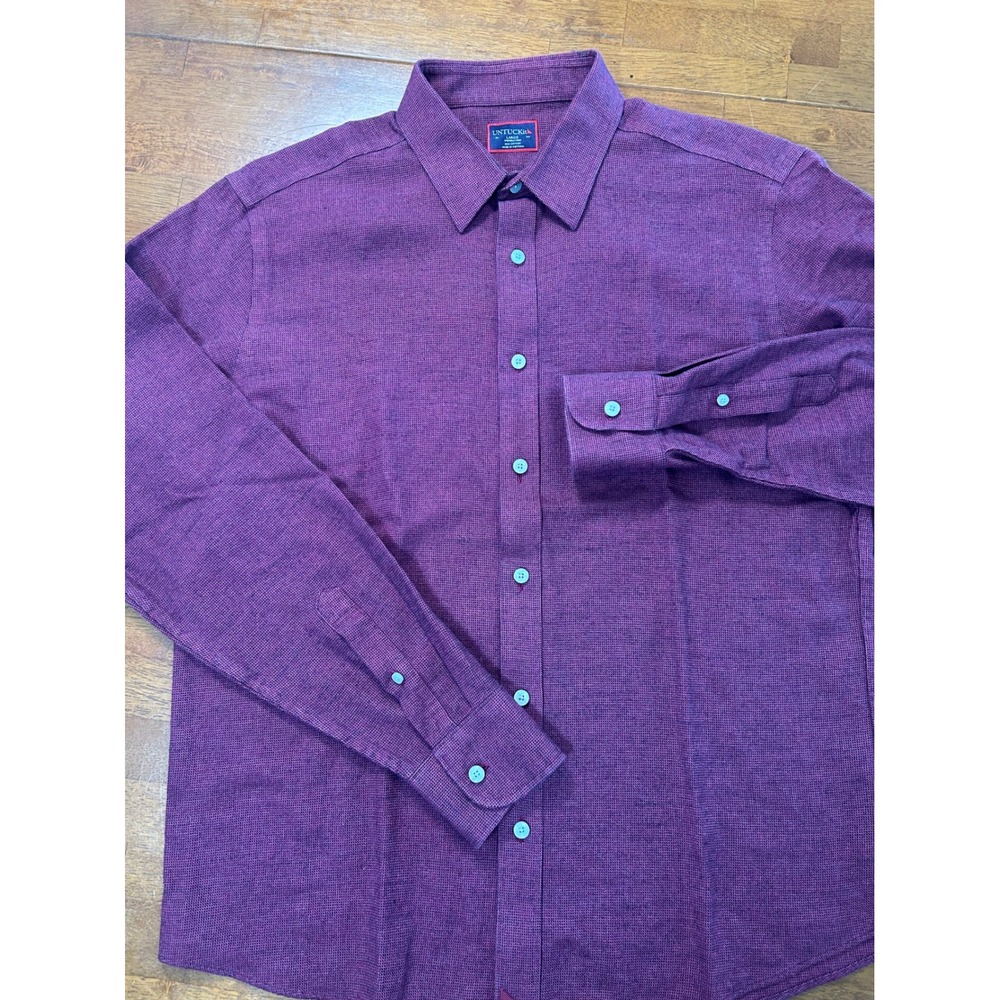 UNTUCKit Button Down Shirt Mens Large Burgundy Wrinkle Free Long Sleeve Cotton